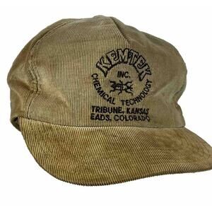 Vintage KEMTEK Chemical Tan Corduroy Hat Colorado Kansas Embroidered Cap RARE